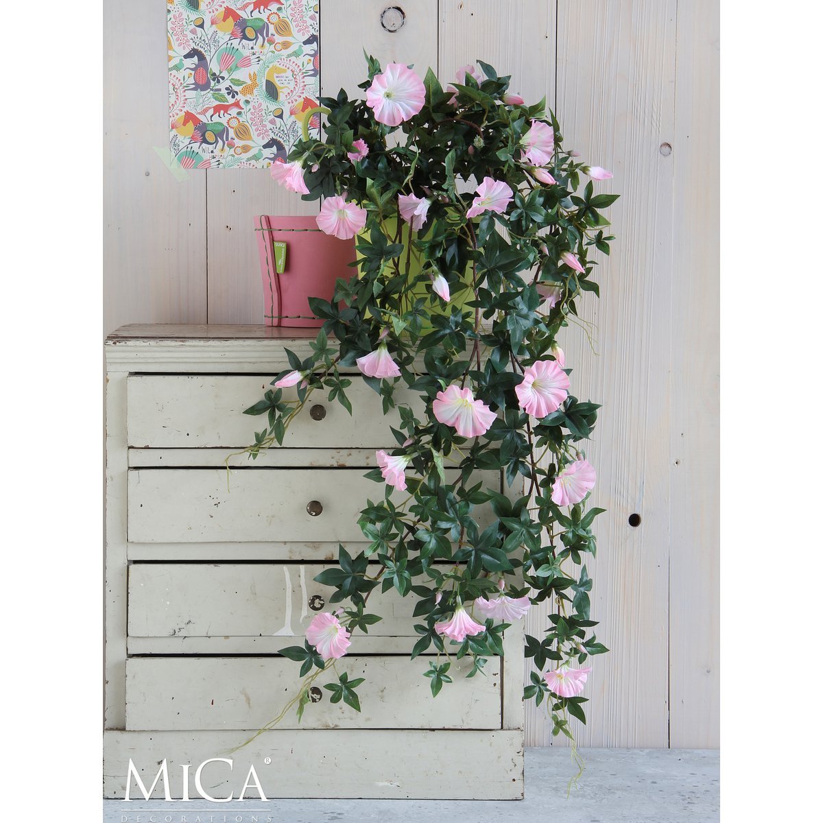 Künstliche Petunien-Hängepflanze – L15 x B20 x H80 cm – Rosa