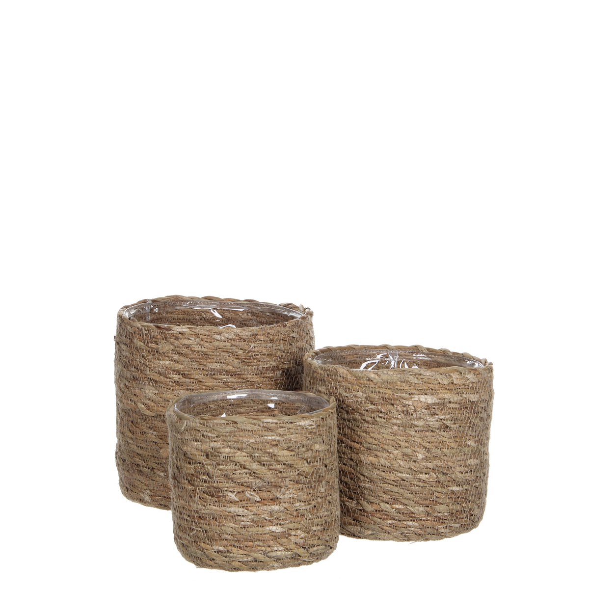 Atlantic Korb für Pflanzen – 3er-Set – H16 x Ø16 cm – Seegras – Hellbraun