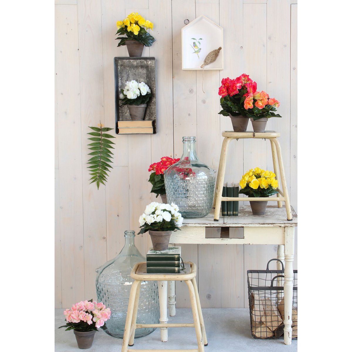 Künstliche Begonienpflanze im Blumentopf Stan – H30 x Ø25 cm – Weiß