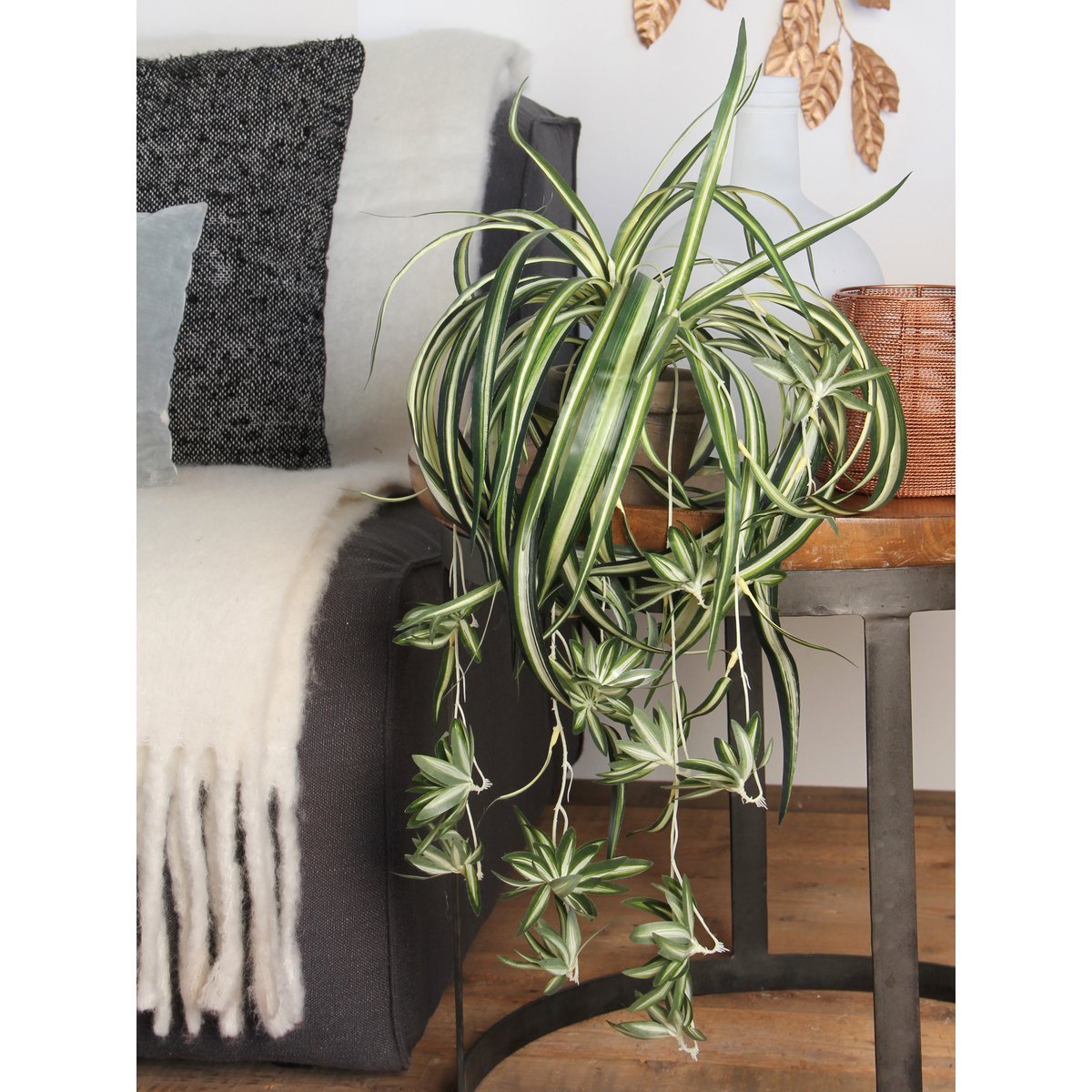 Künstliche Chlorophytum-Pflanze im Blumentopf Stan – H45 x Ø45 cm – Grün