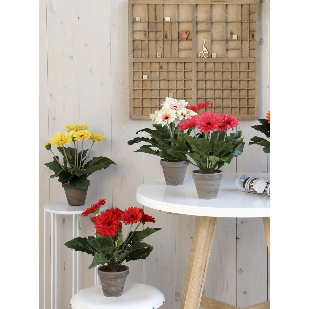 Künstliche Gerbera-Pflanze im Blumentopf Stan – H35 x Ø30 cm – Rot