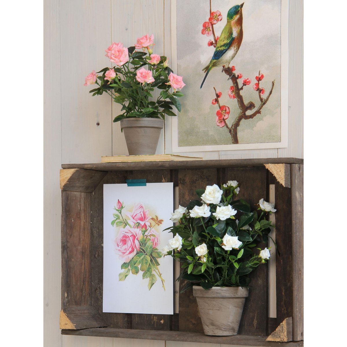 Künstliche Rosenstrauchpflanze im Blumentopf Stan – H33 x Ø25 cm – Weiß