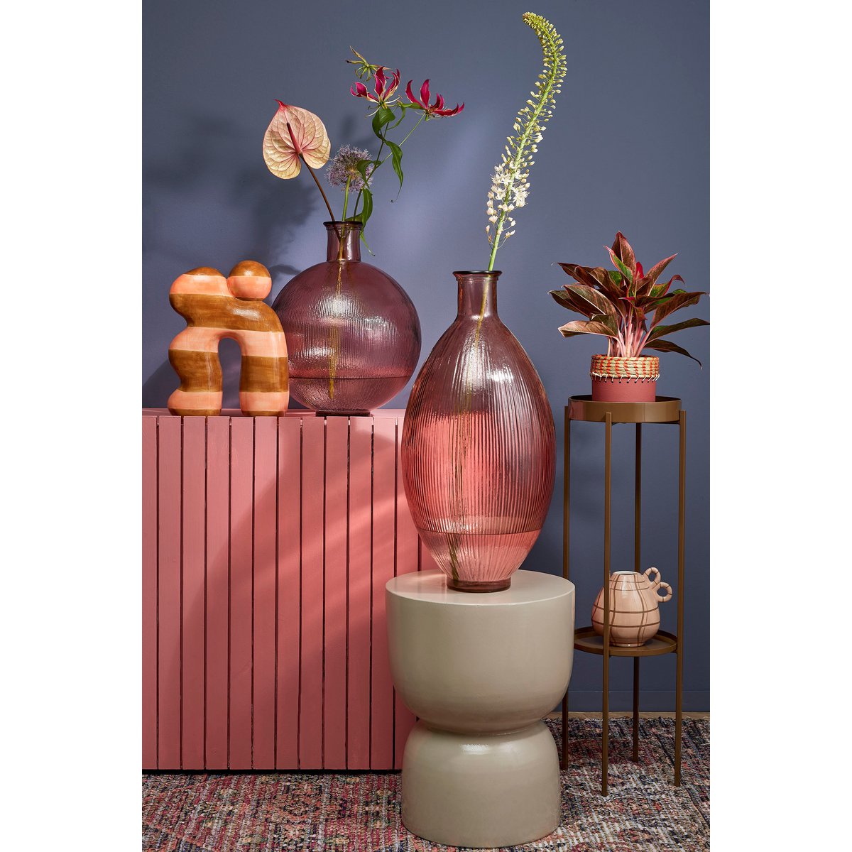 Firenza Flaschenvase – H59 x Ø29 cm – Recyceltes Glas – Hellrosa