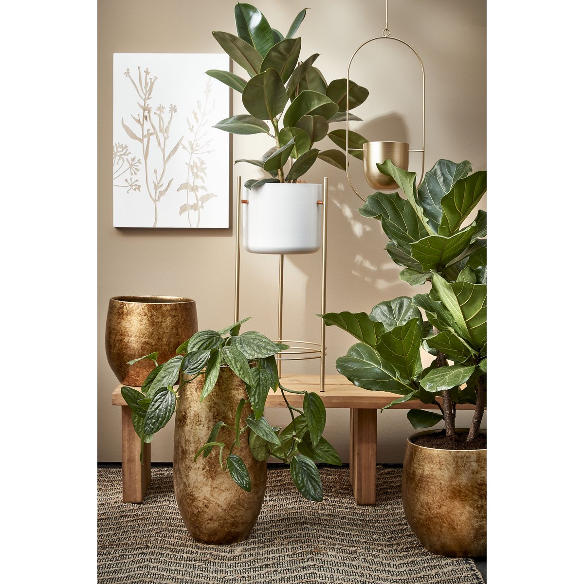 Dexter Blumentopf zum Aufhängen – L24 x B14 x H83 cm – Gold