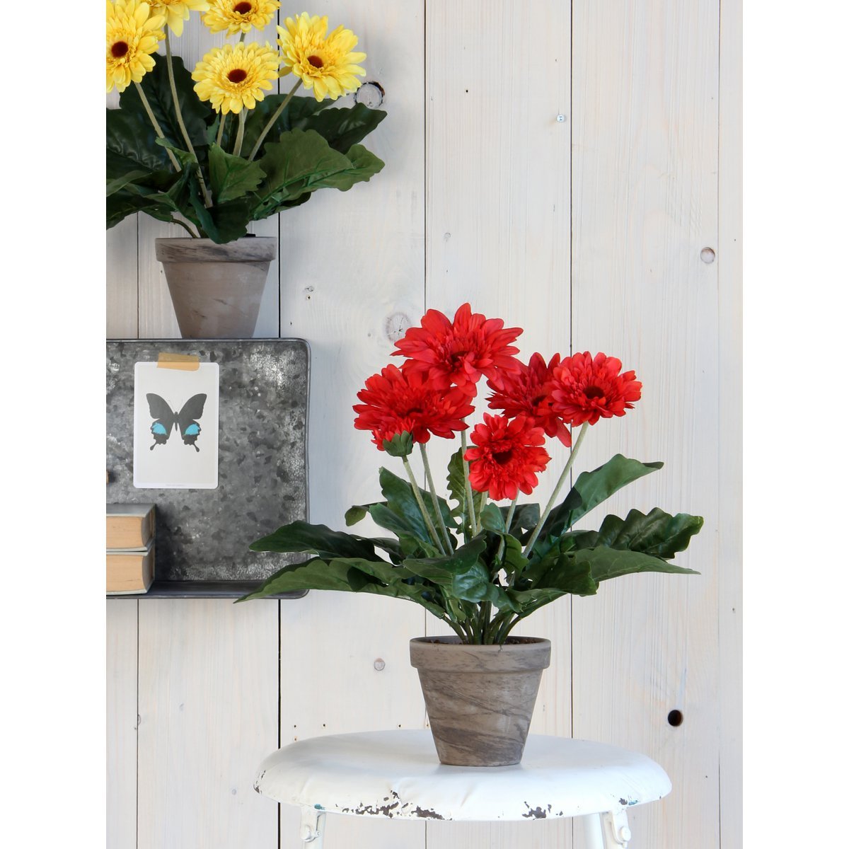 Künstliche Gerbera-Pflanze im Blumentopf Stan – H35 x Ø30 cm – Rot