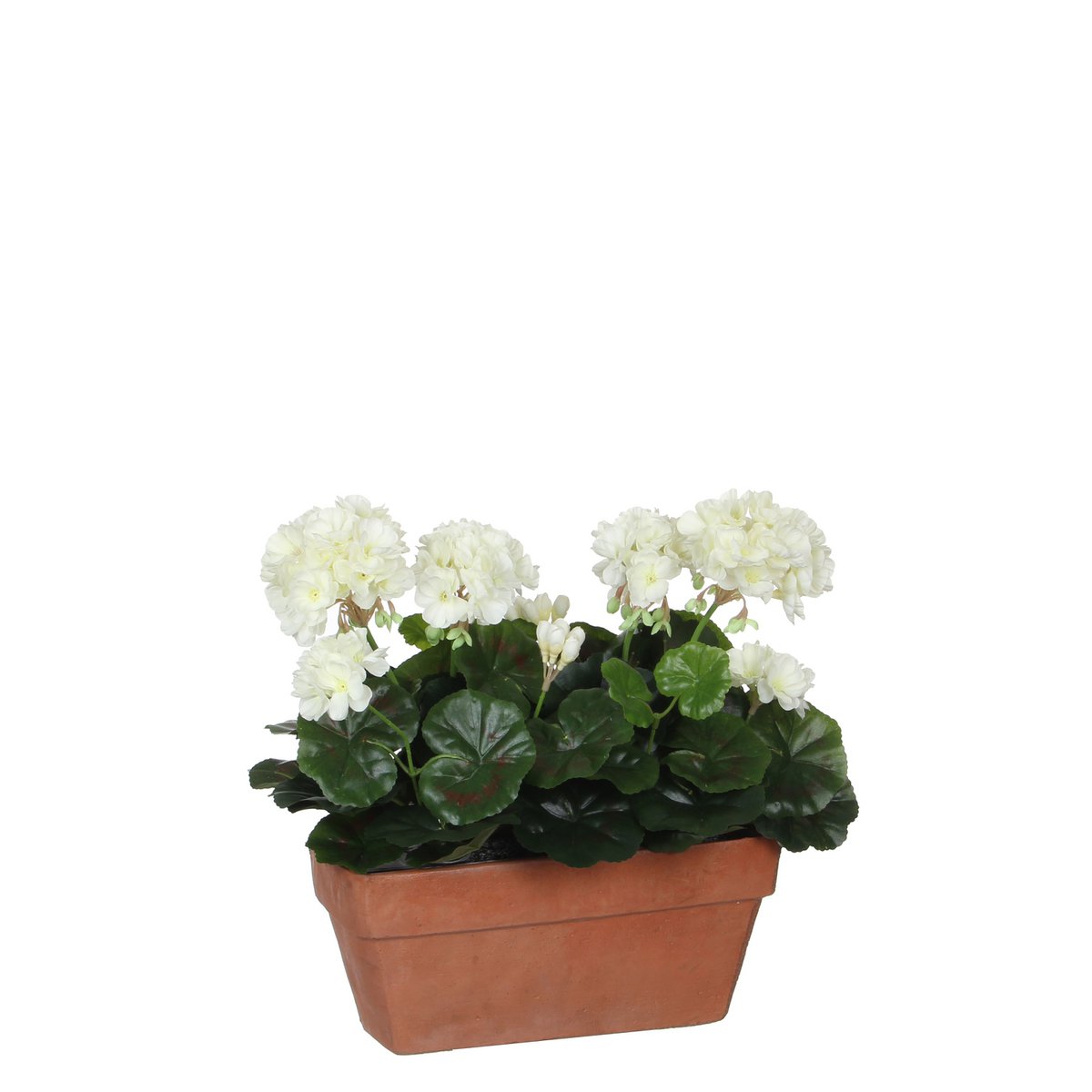Künstliche Geranie im Balkonkasten – L29 x B13 x H40 cm – Weiß