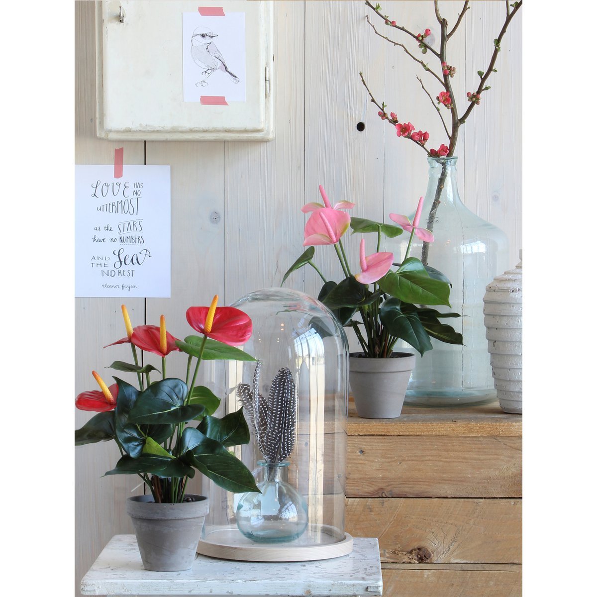 Künstliche Anthurium-Pflanze im Stan-Blumentopf – H40 x Ø30 cm – Hellrosa