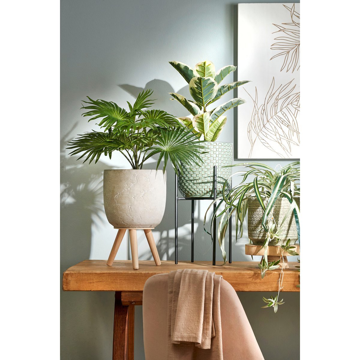 Künstliche Palmenpflanze im Blumentopf Stan – H40 x Ø35 cm – Grün