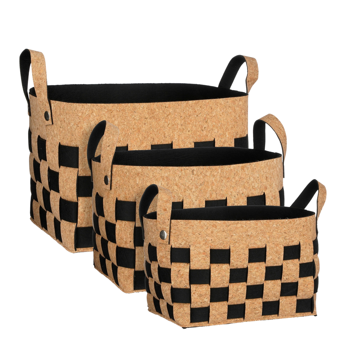 Aufbewahrungskorb – 3er-Set – L40 x B30 x H30 cm – Kork/Filz – Schwarz