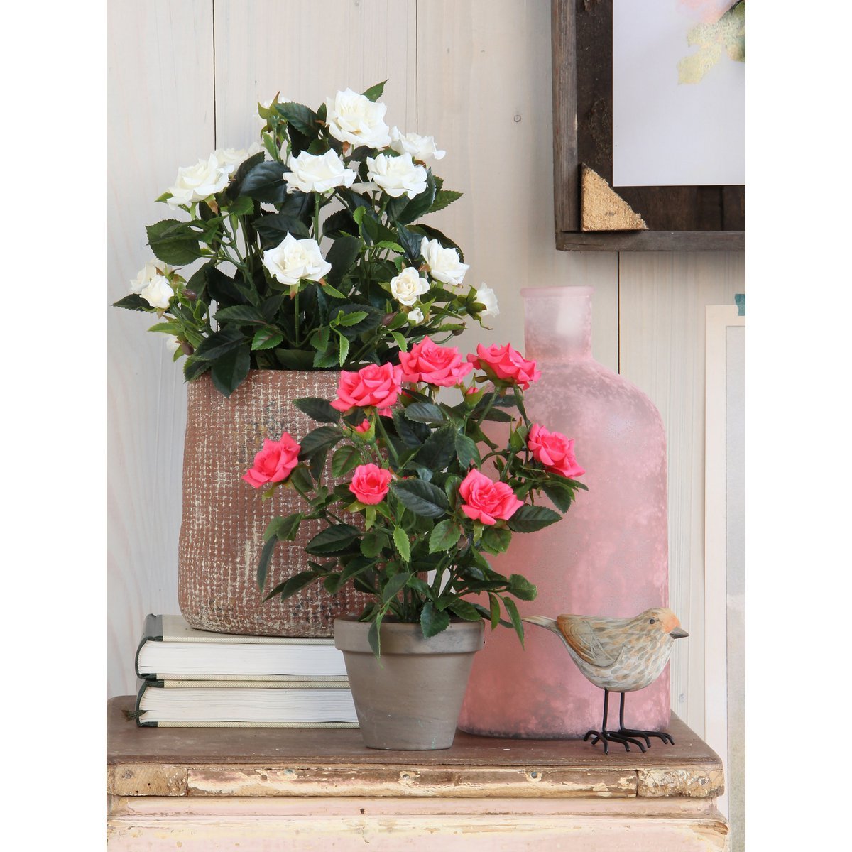 Künstliche Rosenstrauchpflanze im Blumentopf Stan – H33 x Ø25 cm – Weiß