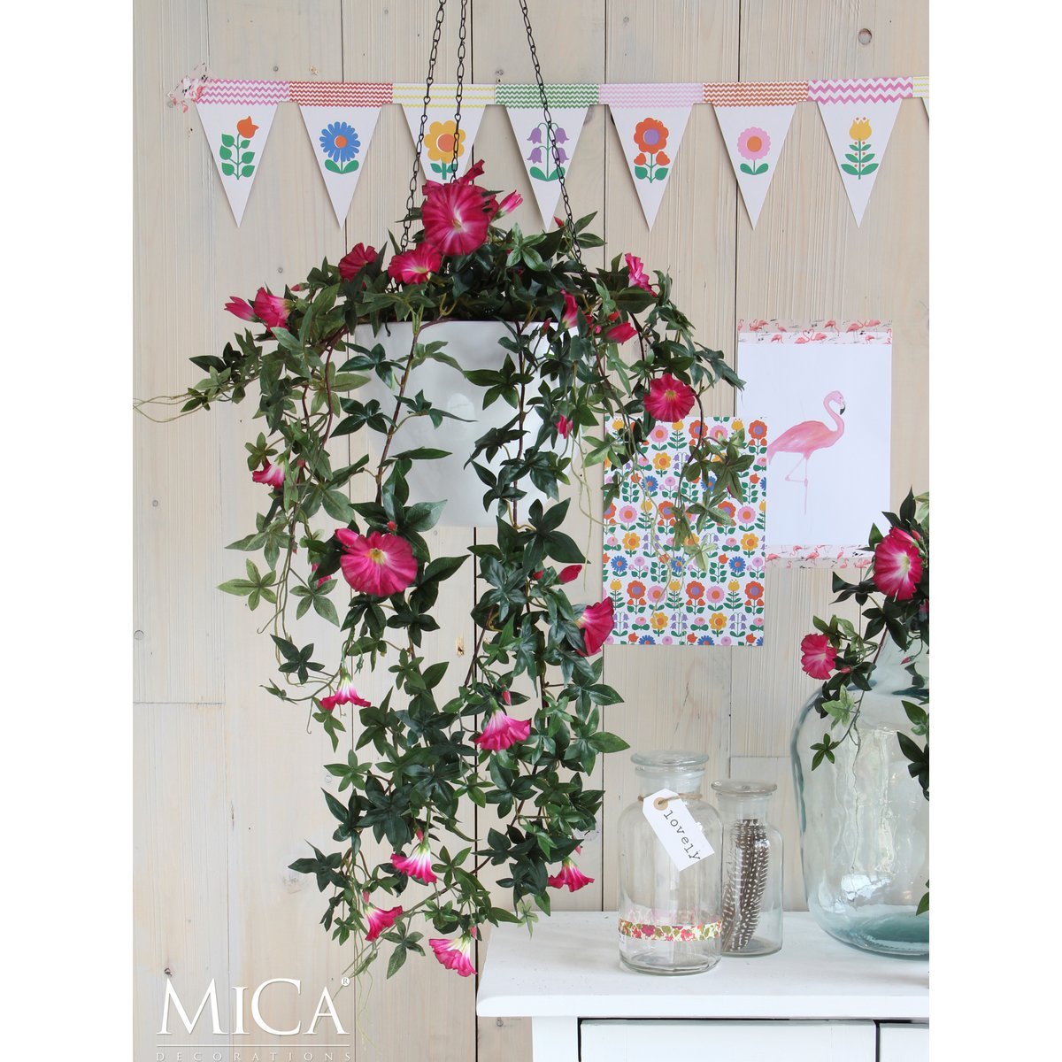 Künstliche Petunien-Hängepflanze – L15 x B20 x H80 cm – Fuchsia