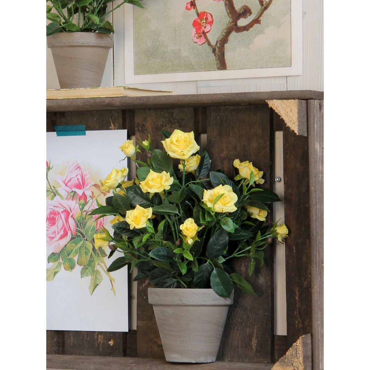 Künstliche Rosenstrauchpflanze im Stan-Blumentopf – H33 x Ø25 cm – Gelb