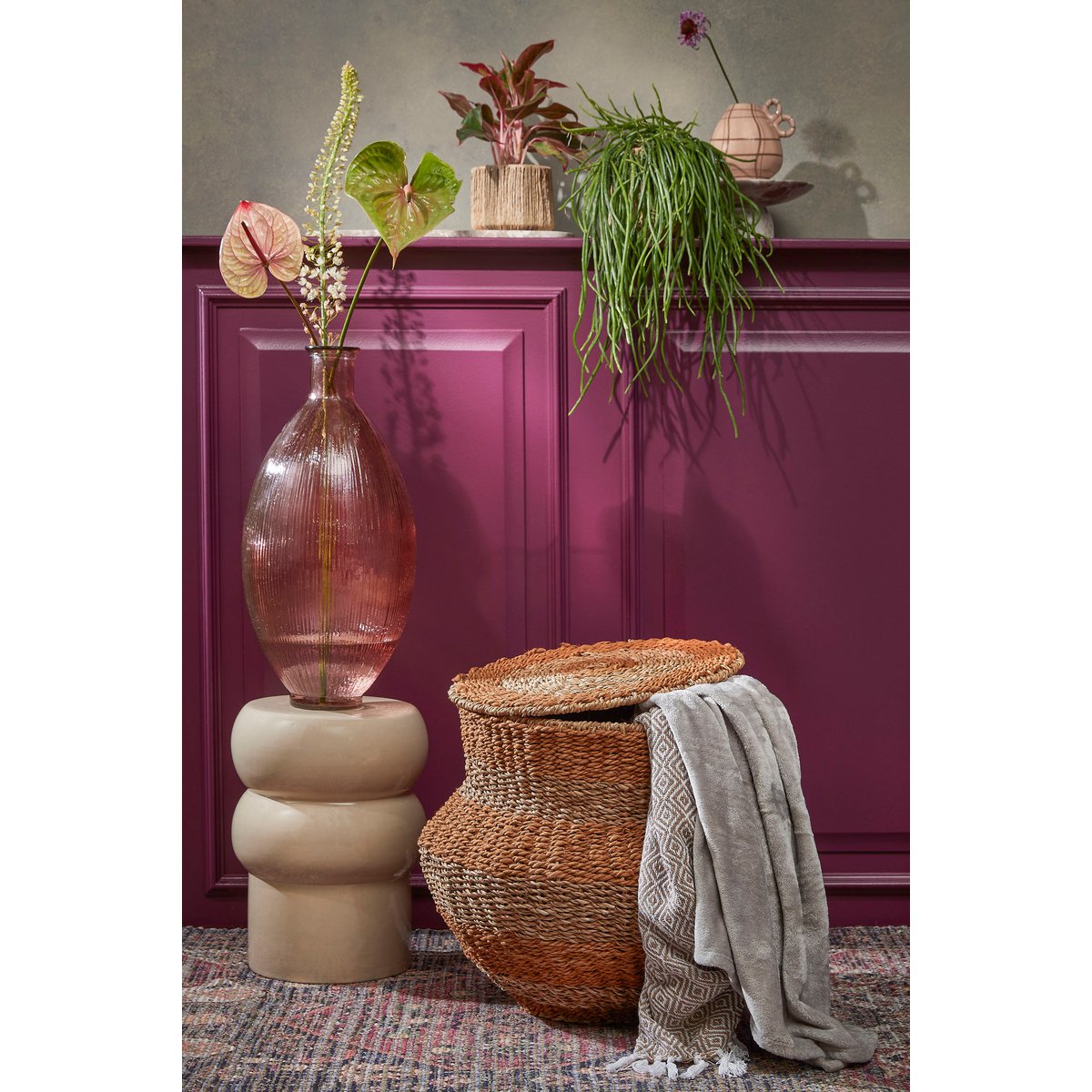 Aufbewahrungskorb mit Deckel – H48 x Ø55 cm – Jute – Gelb