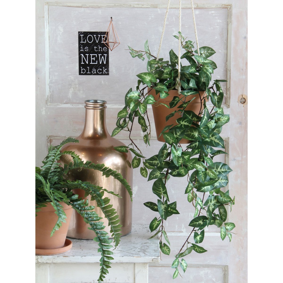 Fittonia Künstliche Hängepflanze – L15 x B30 x H80 cm – Grün