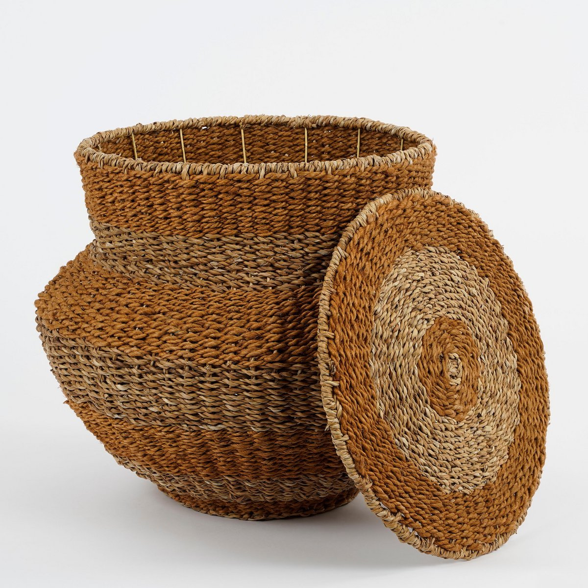 Aufbewahrungskorb mit Deckel – H48 x Ø55 cm – Jute – Gelb