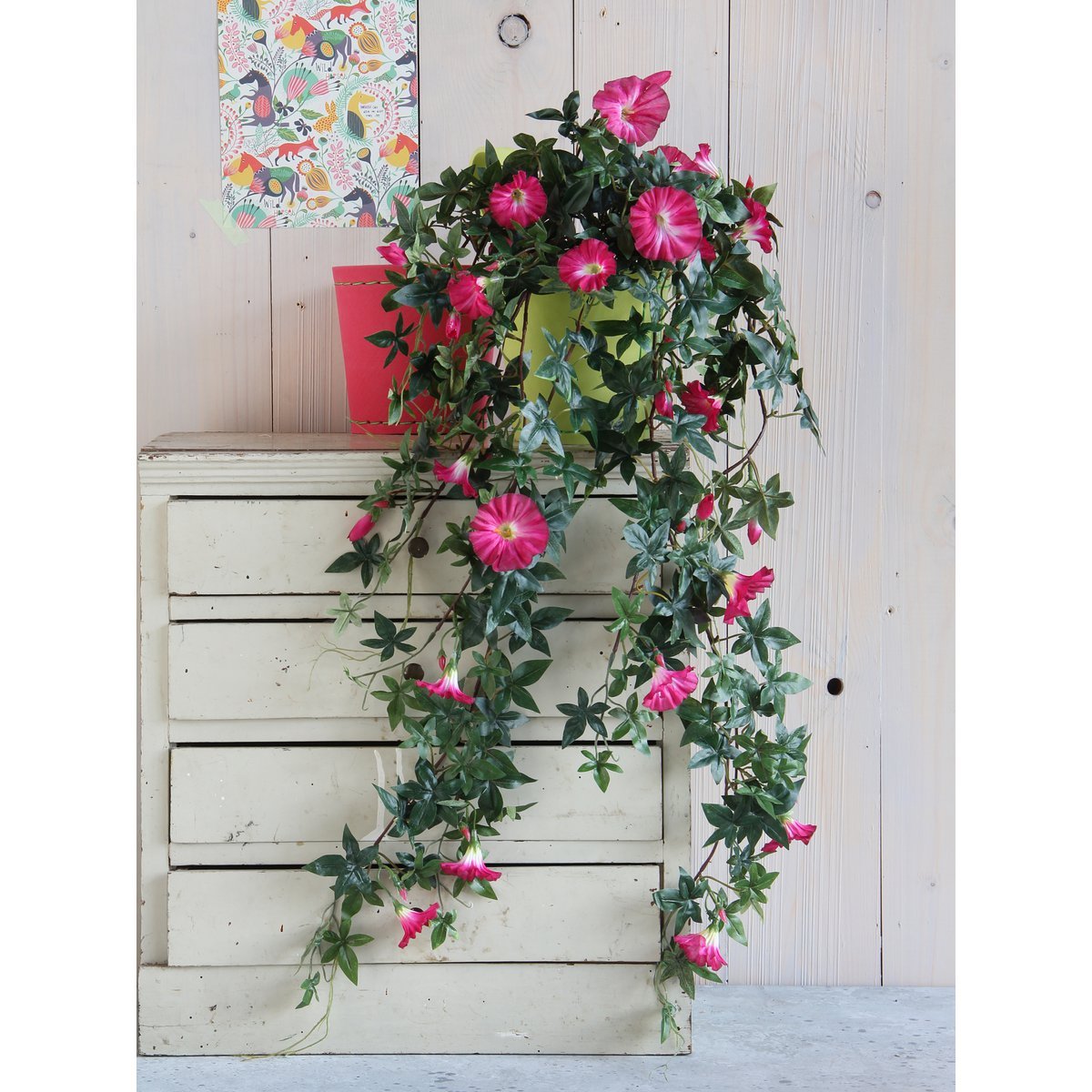 Künstliche Petunien-Hängepflanze – L15 x B20 x H80 cm – Fuchsia