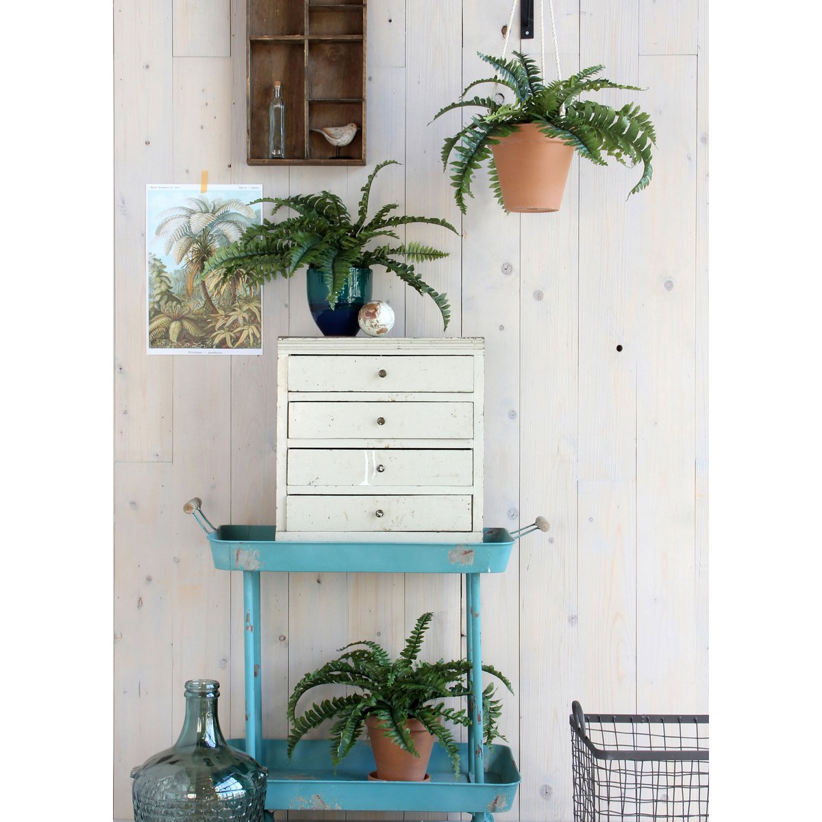 Künstliche Boston-Farnpflanze im Blumentopf Stan – H42 x Ø50 cm – Grün