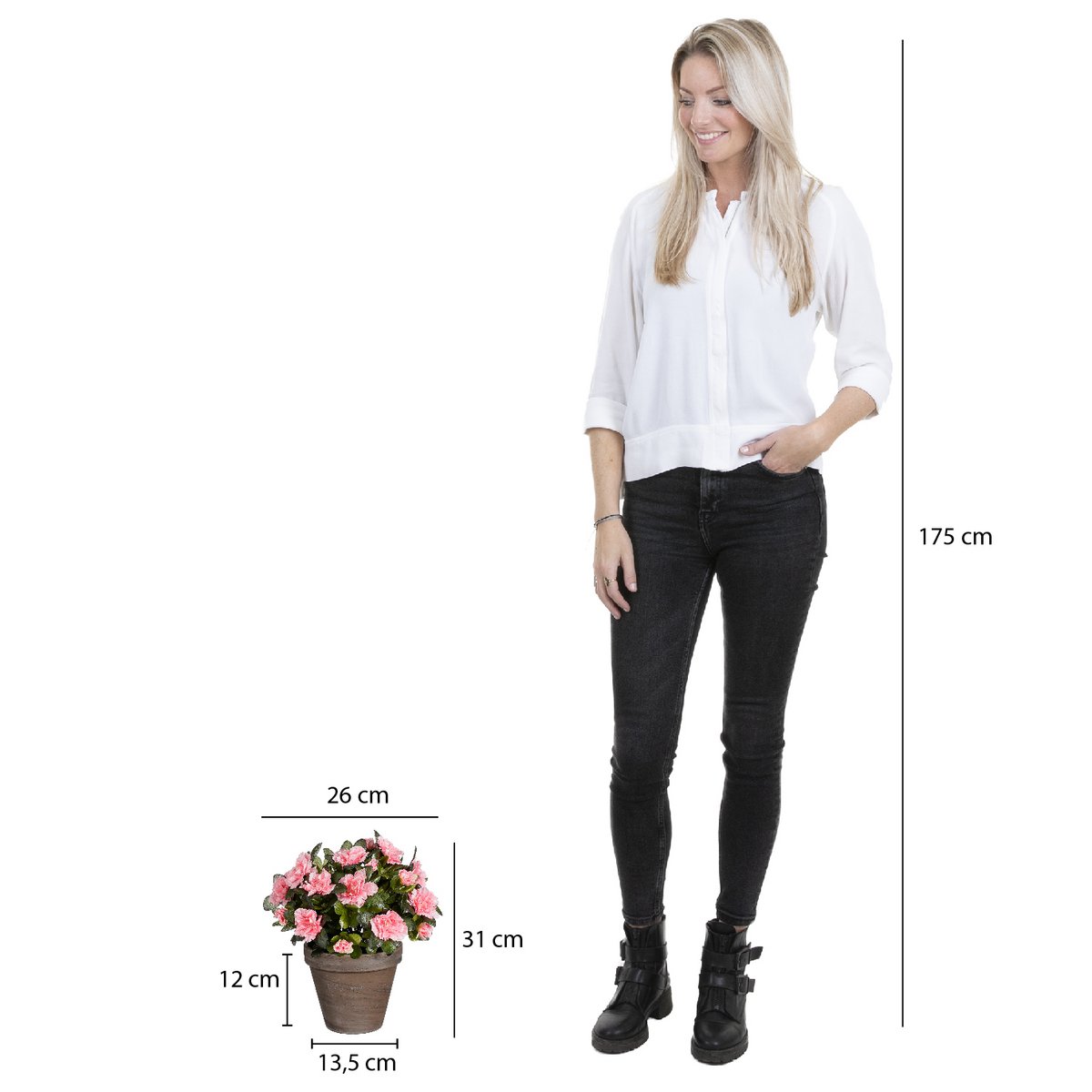 Künstliche Azaleenpflanze im Blumentopf Stan – H31 x Ø26 cm – Pfirsich