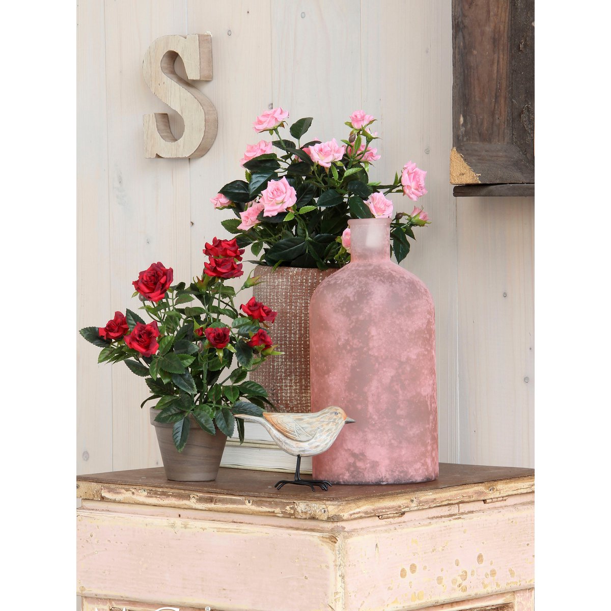 Künstliche Rosenstrauchpflanze im Blumentopf Stan – H33 x Ø25 cm – Rosa