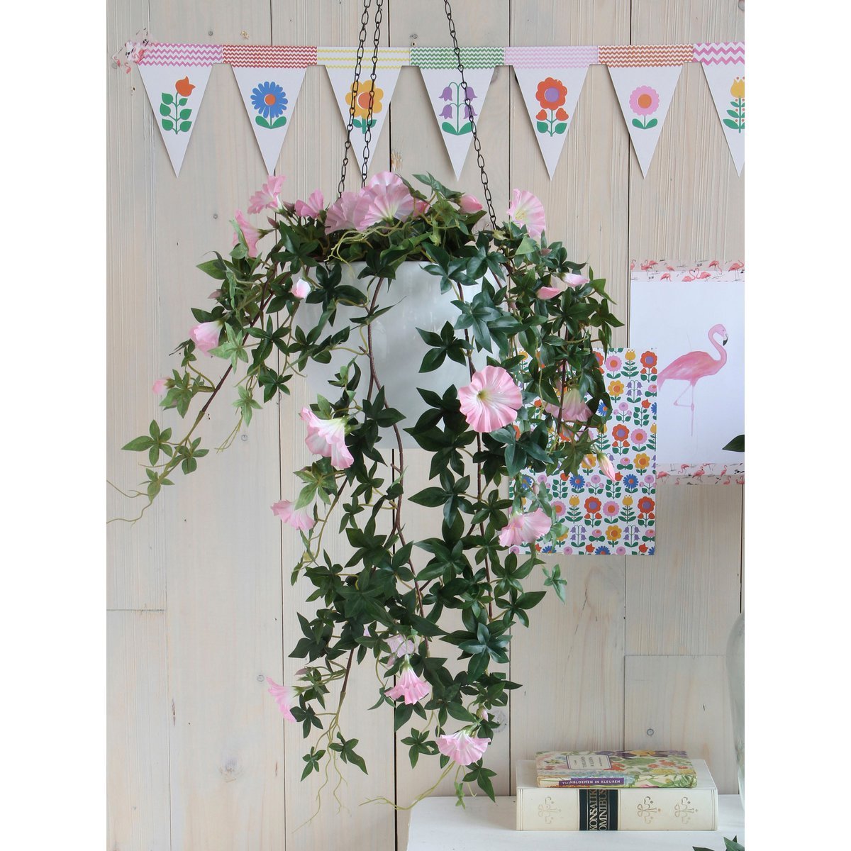 Künstliche Petunien-Hängepflanze im Blumentopf Stan – L25 x B45 x H50 cm – Rosa