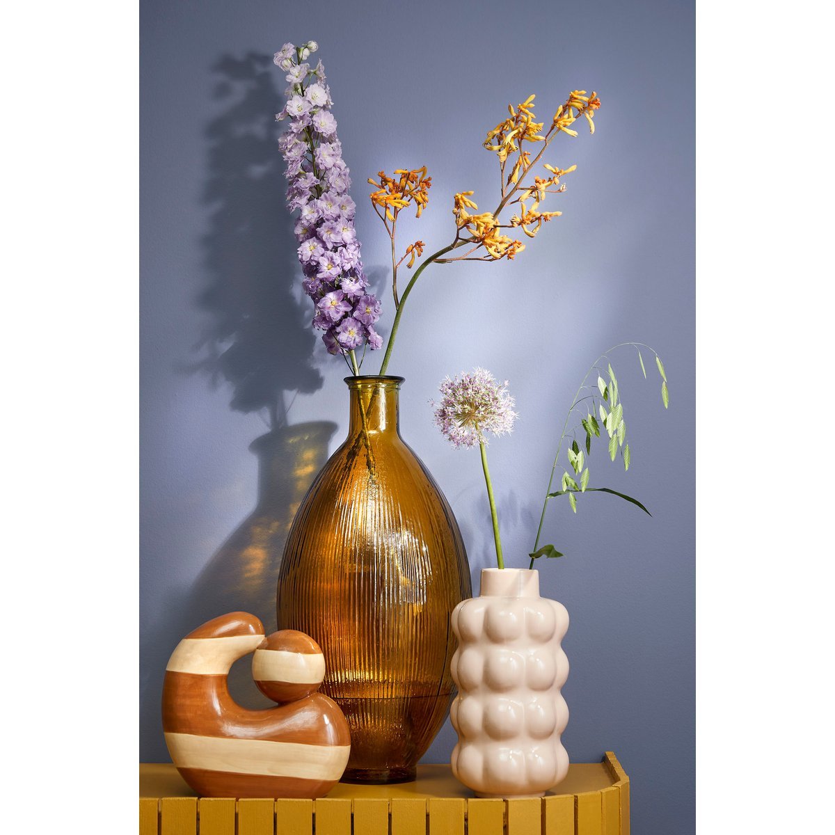 Firenza Flaschenvase – H59 x Ø29 cm – recyceltes Glas – Ocker