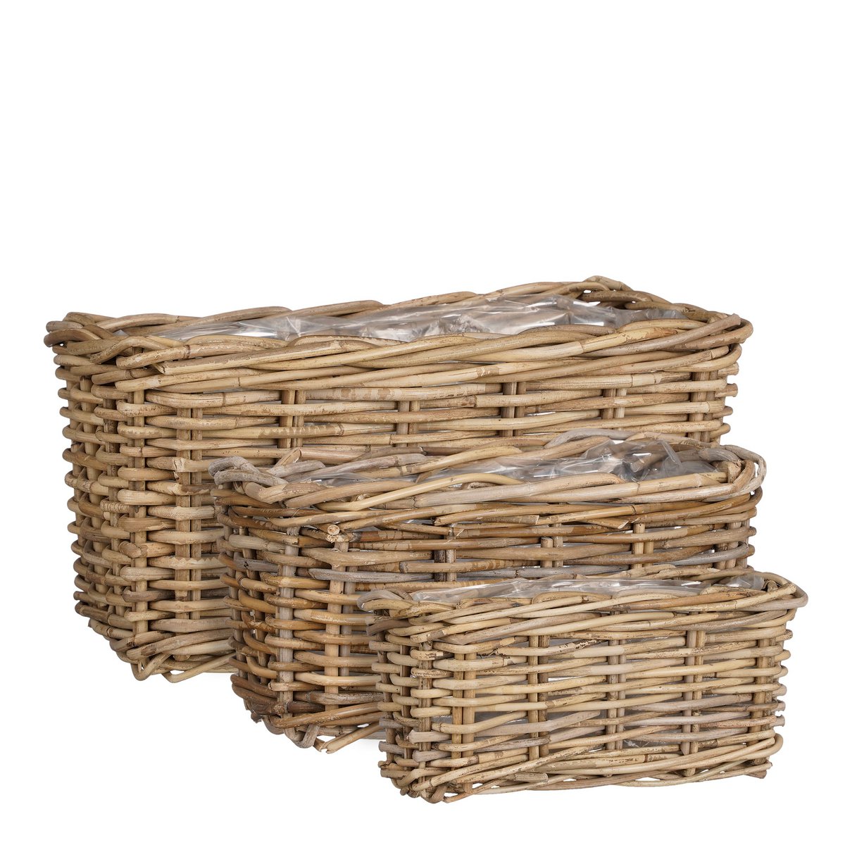 Marcia Outdoor-Pflanzkorb – 3er-Set – L40 x B23 x H20 cm – Rattan – Grau