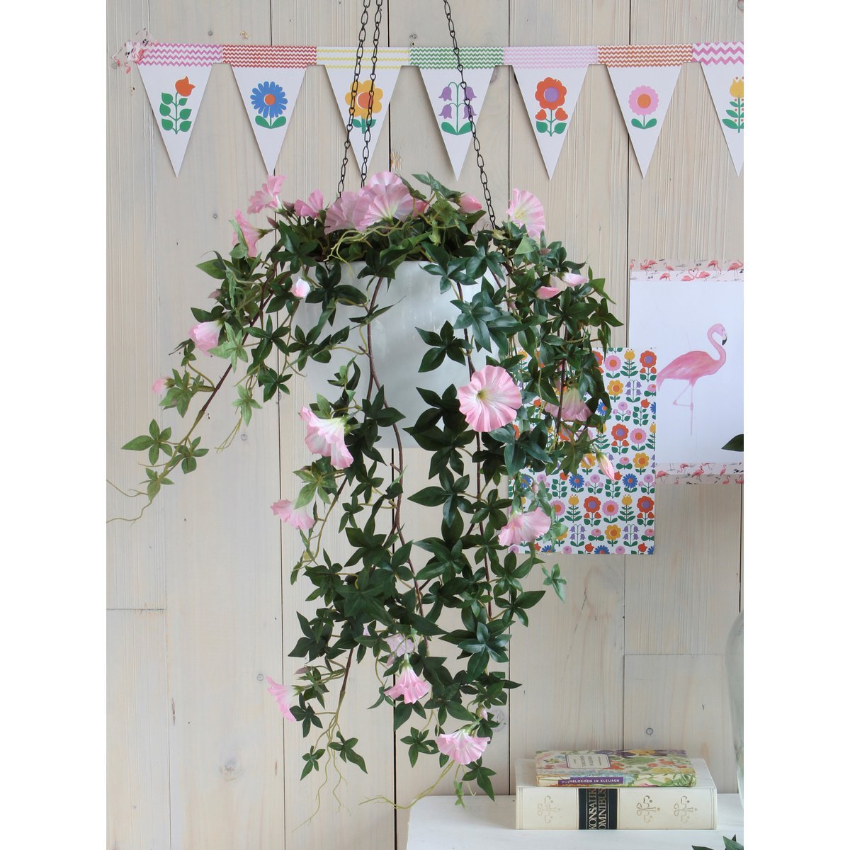 Künstliche Petunien-Hängepflanze – L15 x B20 x H80 cm – Rosa