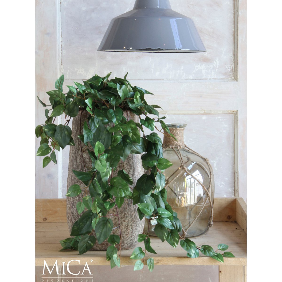 Künstliche Hängepflanze Scindapsus – L15 x B30 x H80 cm – Grün