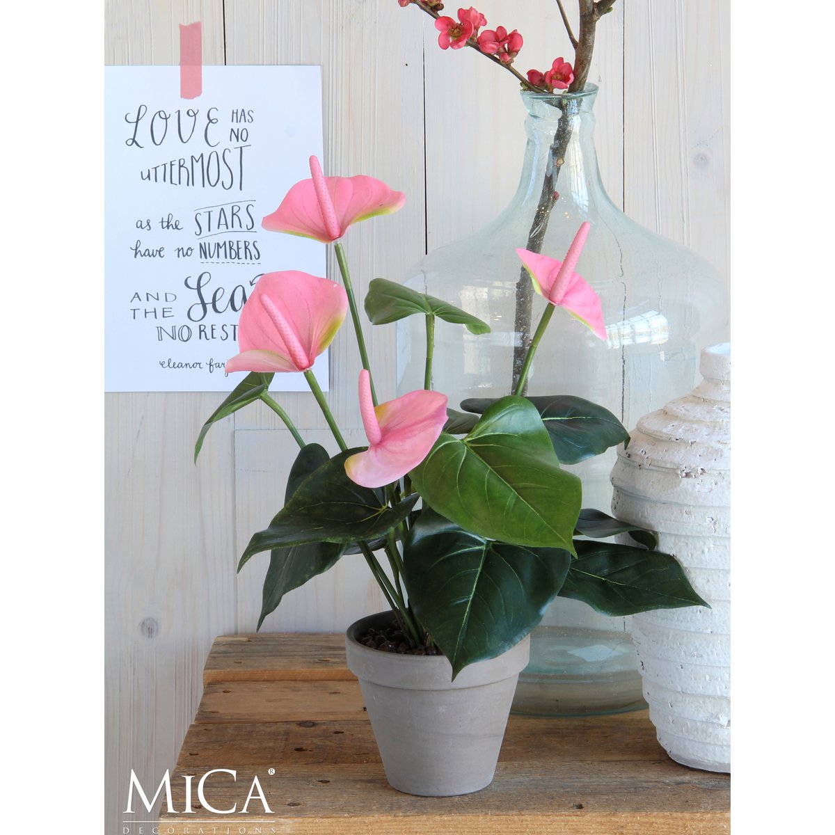 Künstliche Anthurium-Pflanze im Stan-Blumentopf – H40 x Ø30 cm – Hellrosa