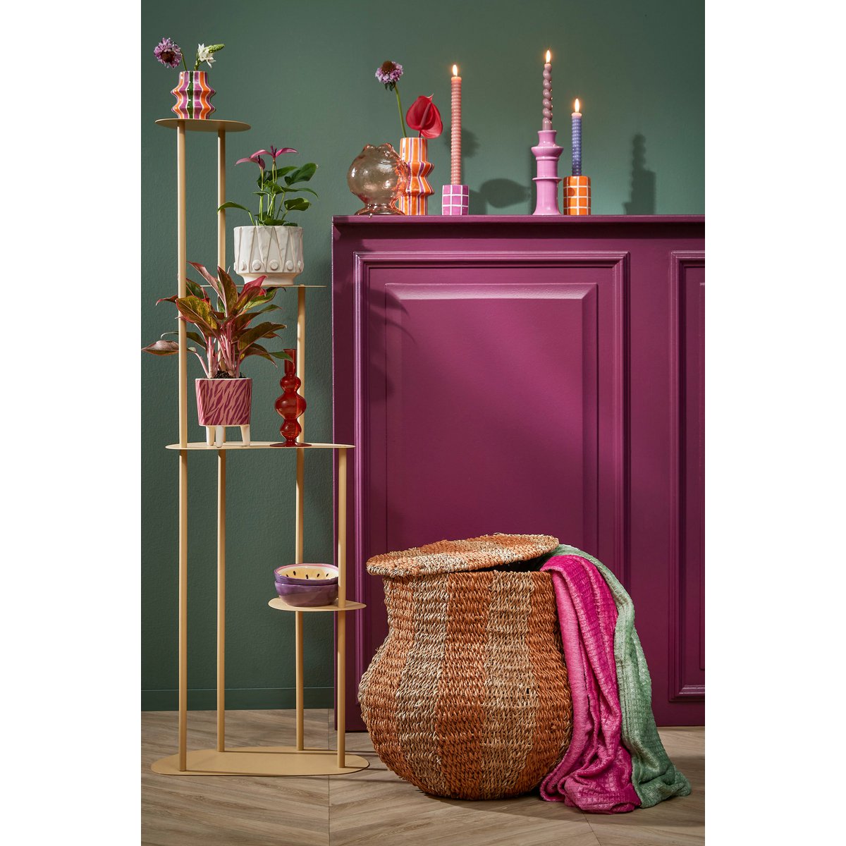 Aufbewahrungskorb mit Deckel – H47 x Ø50 cm – Jute – Gelb
