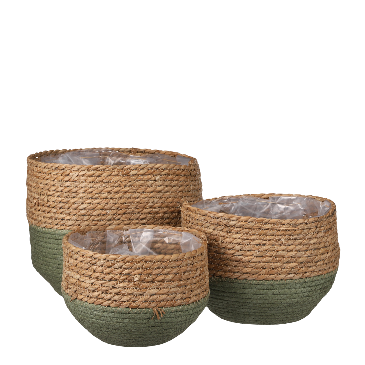 Jorck Korb für Pflanzen – 3er-Set – H24 x Ø26 cm – Seegras – Grün