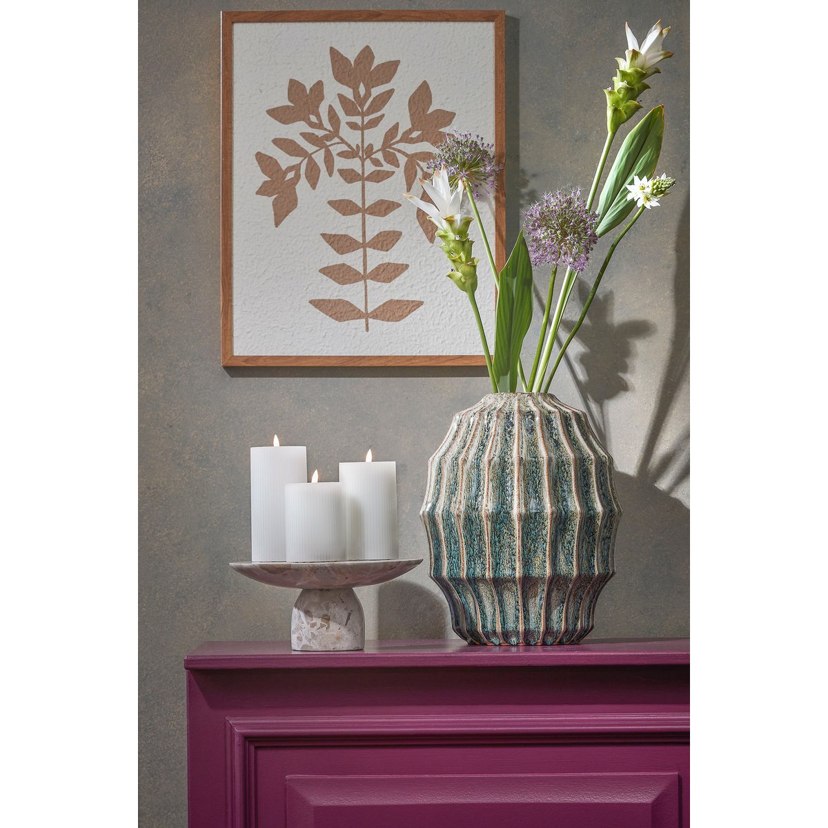 LED-Stumpenkerze – 3er-Set – H15 x Ø7,5 cm – Wachs – Weiß