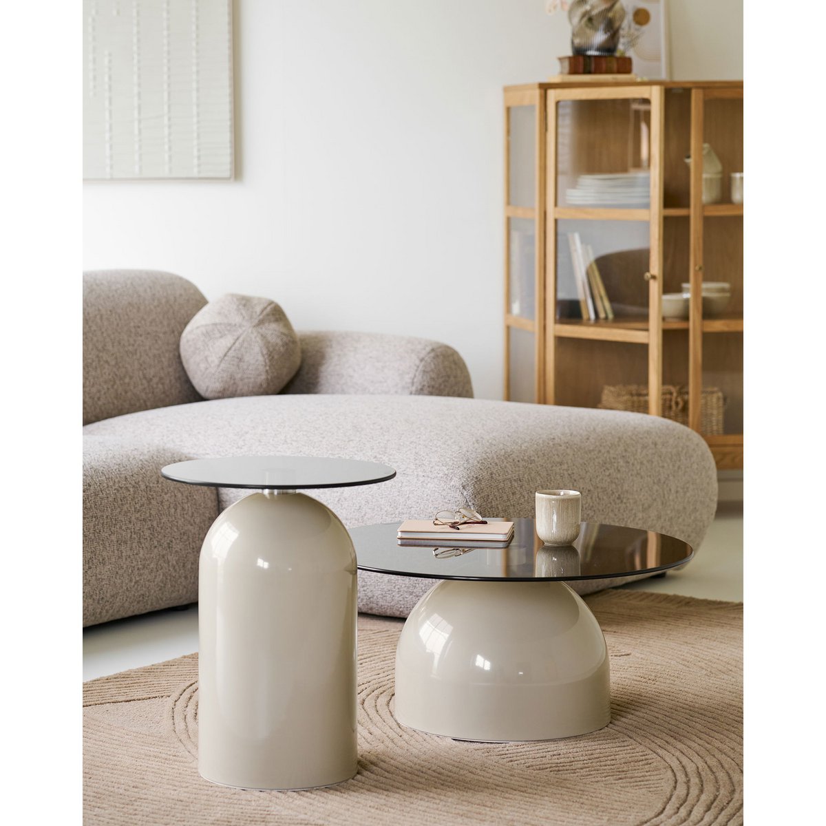 Ravello Couchtisch, gehärtetes Glas/Metall, grau/beige, ø70x33 cm