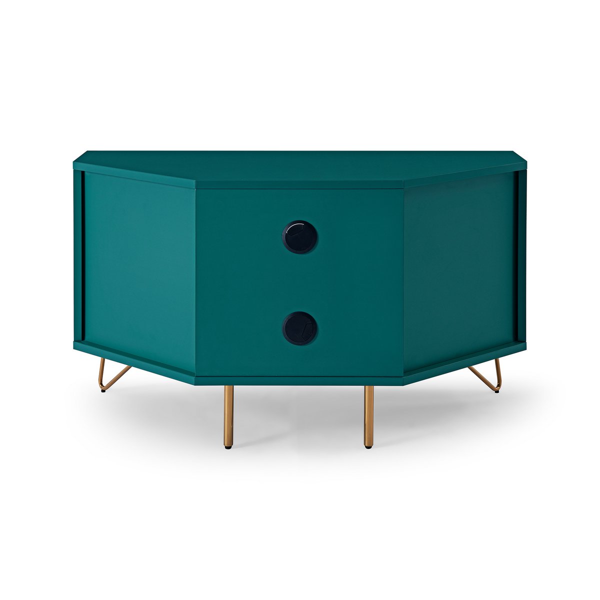 Corner TV lowboard with drawer, folding compartment and open compartment