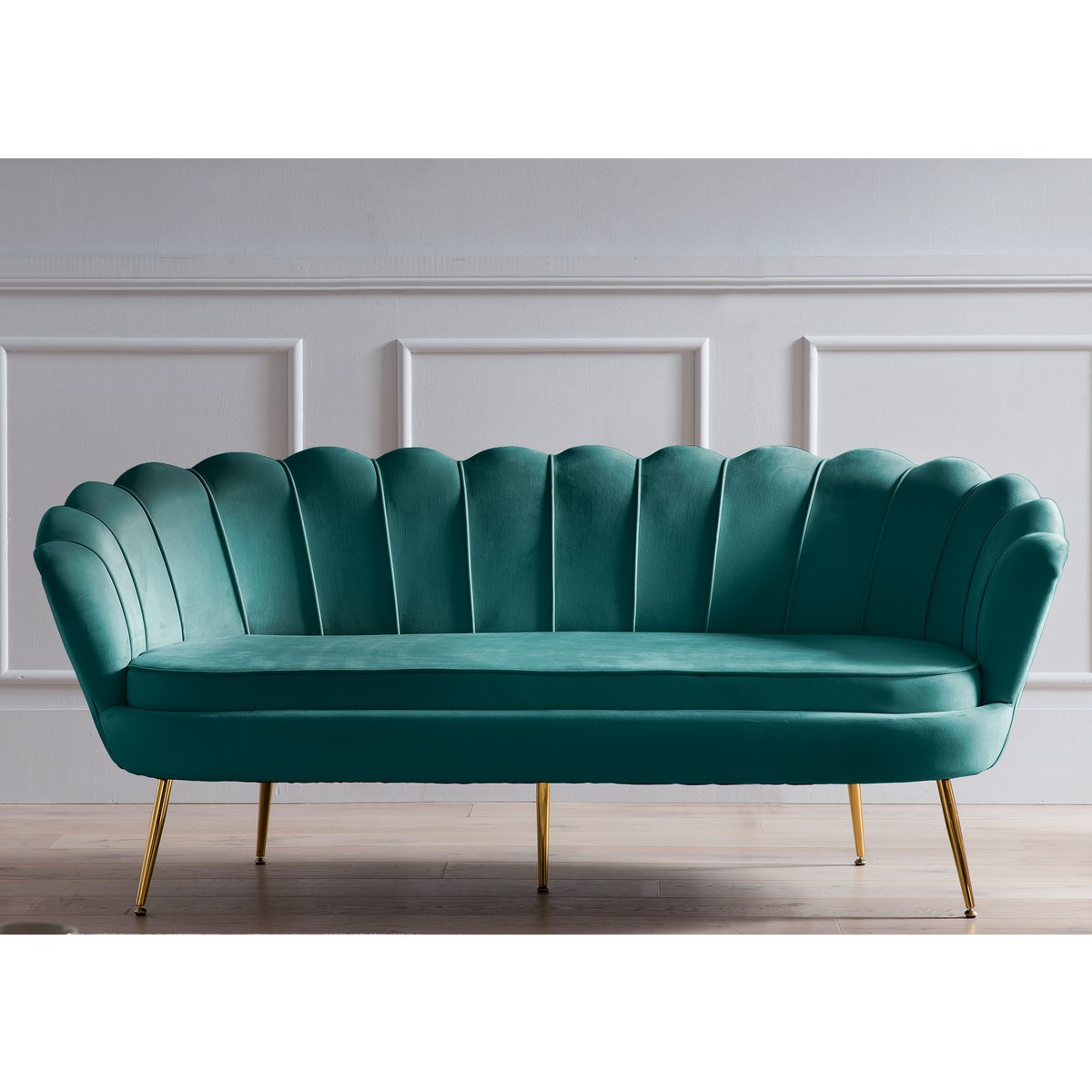 3 seater velvet shell sofa green