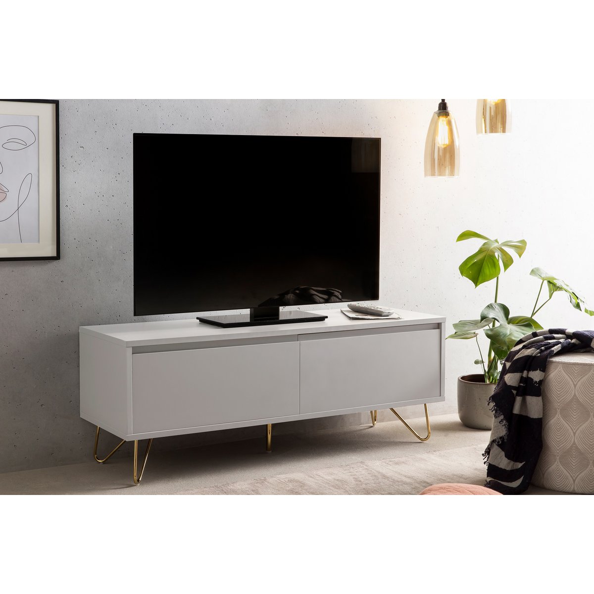 Lowboard with drawer and folding compartment, matt