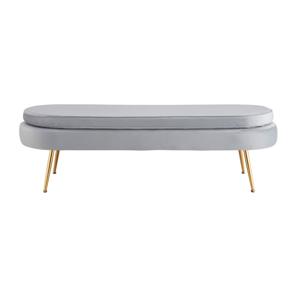 Long oval pouf in light gray velvet