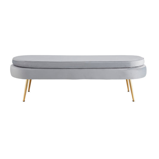 Long oval pouf in light gray velvet