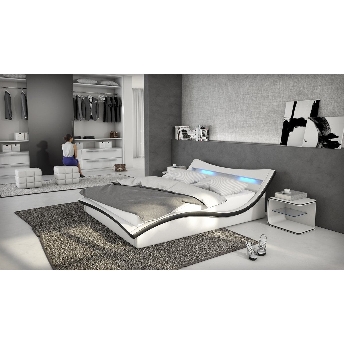 Upholstered bed 140 x 200cm LED faux leather look