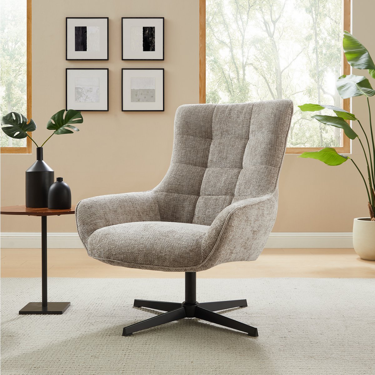 Armchair chenille fabric light gray