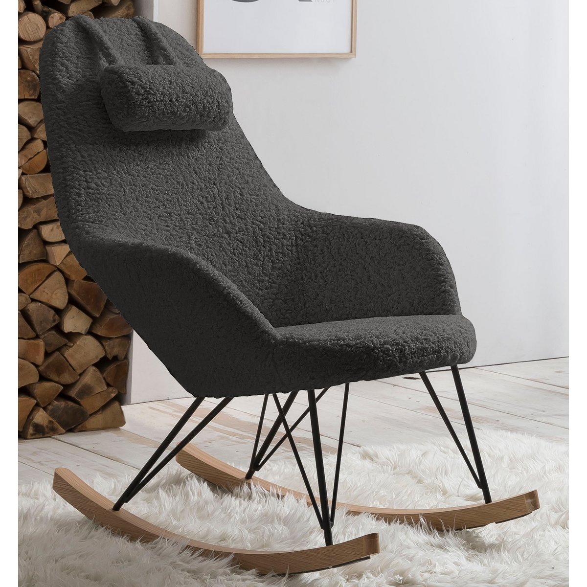 Rocking chair teddy fur grey