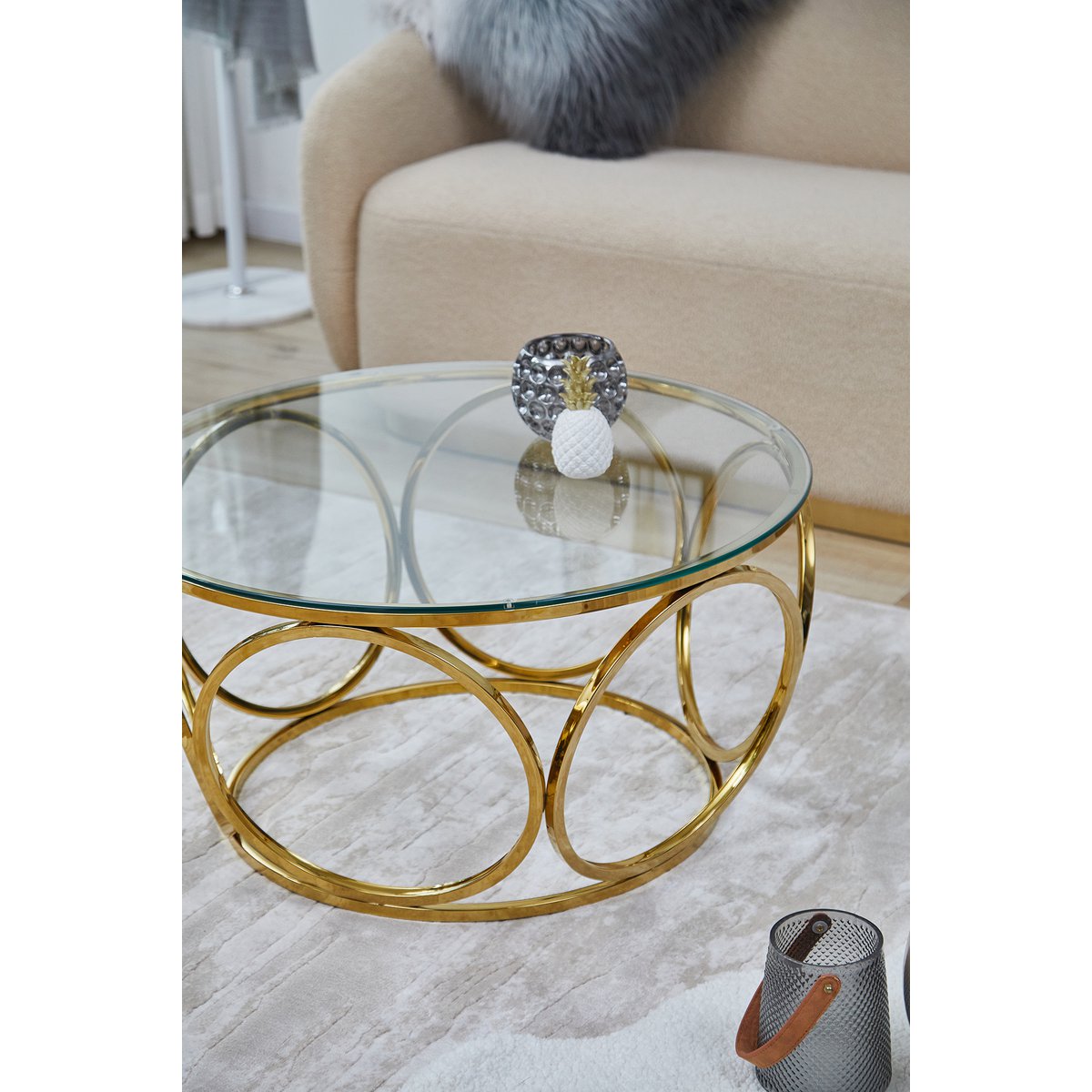 Coffee table Ø 80 cm gold/clear glass