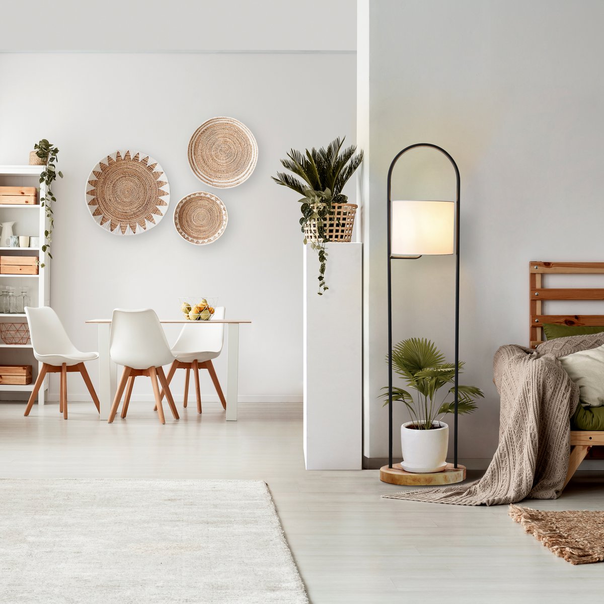 Floor lamp acacia wood natural/white 153 cm