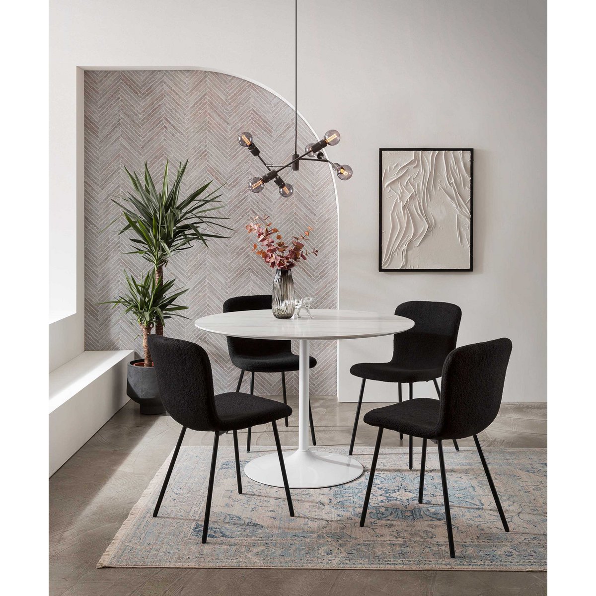 Bouclé look chair set of 4 black