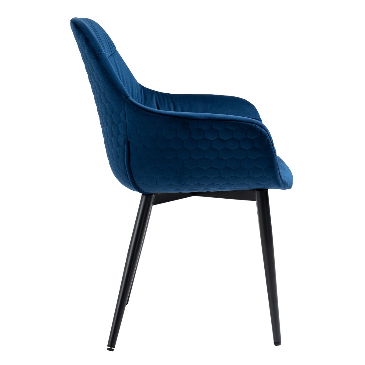 Armchair with honeycomb quilting in velvet blue