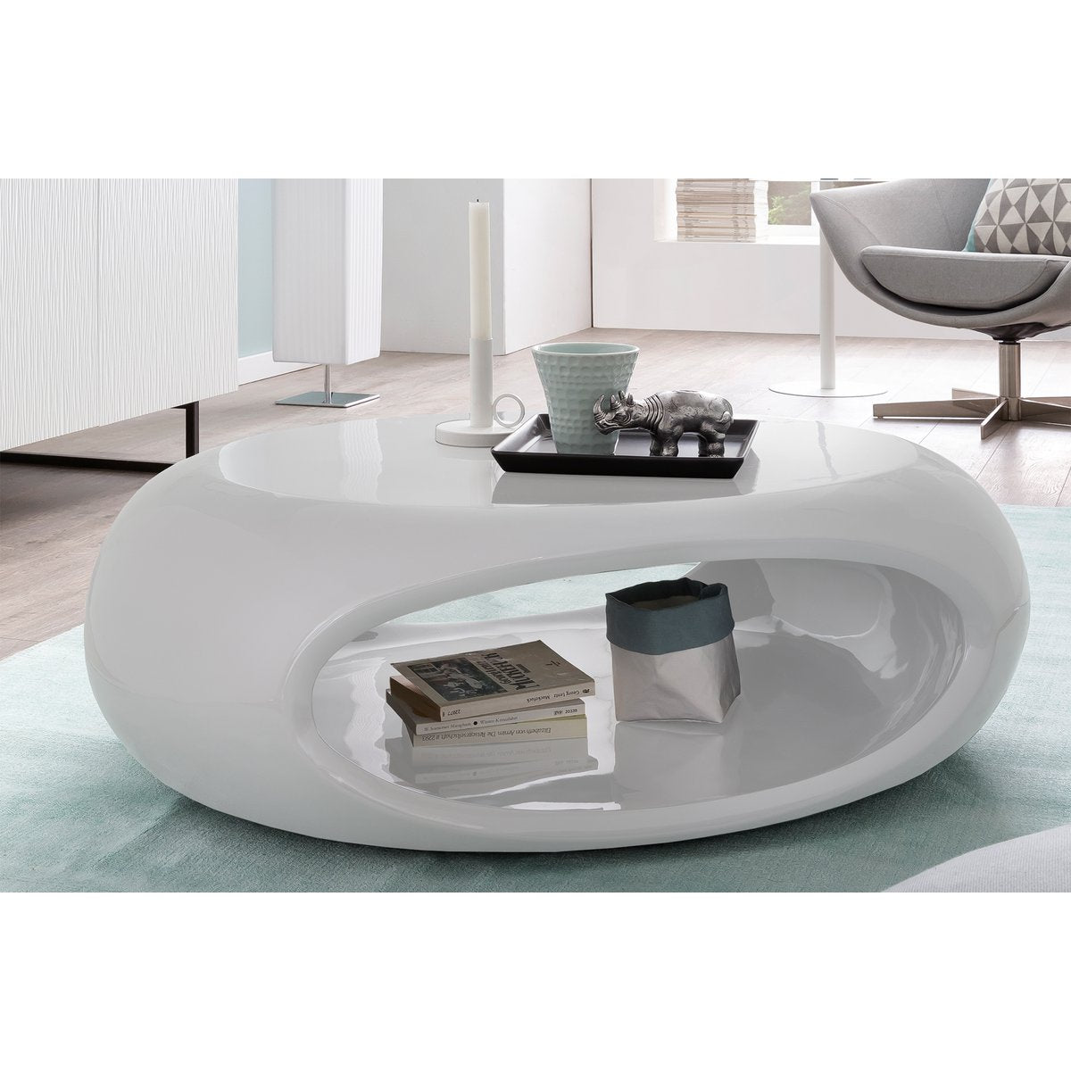 Coffee table 100x70x32 cm white fiberglass