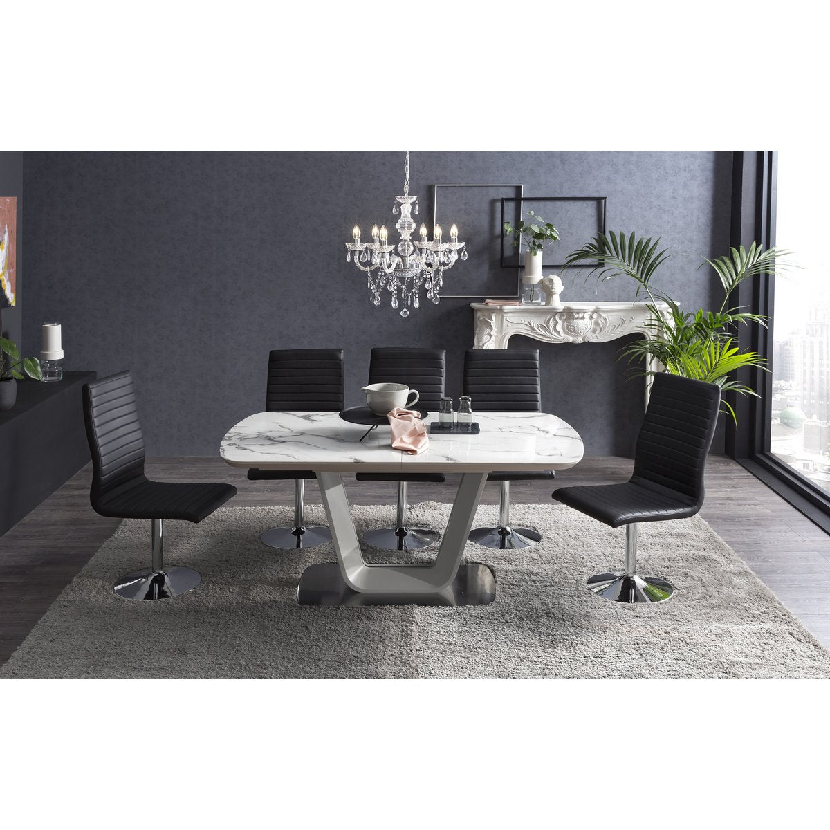 Dining room chairs black faux leather look set of 4