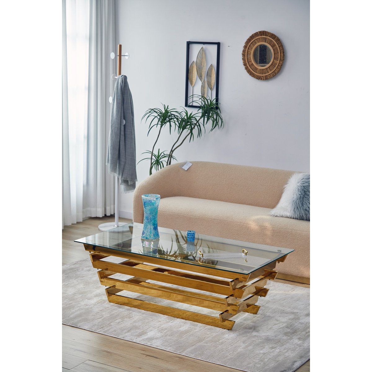 Coffee table 130x70 cm gold/clear glass