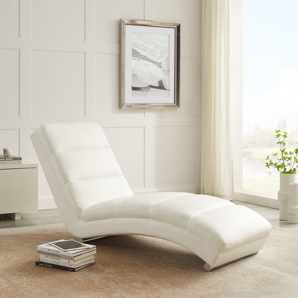 Relaxation lounger white imitation leather look