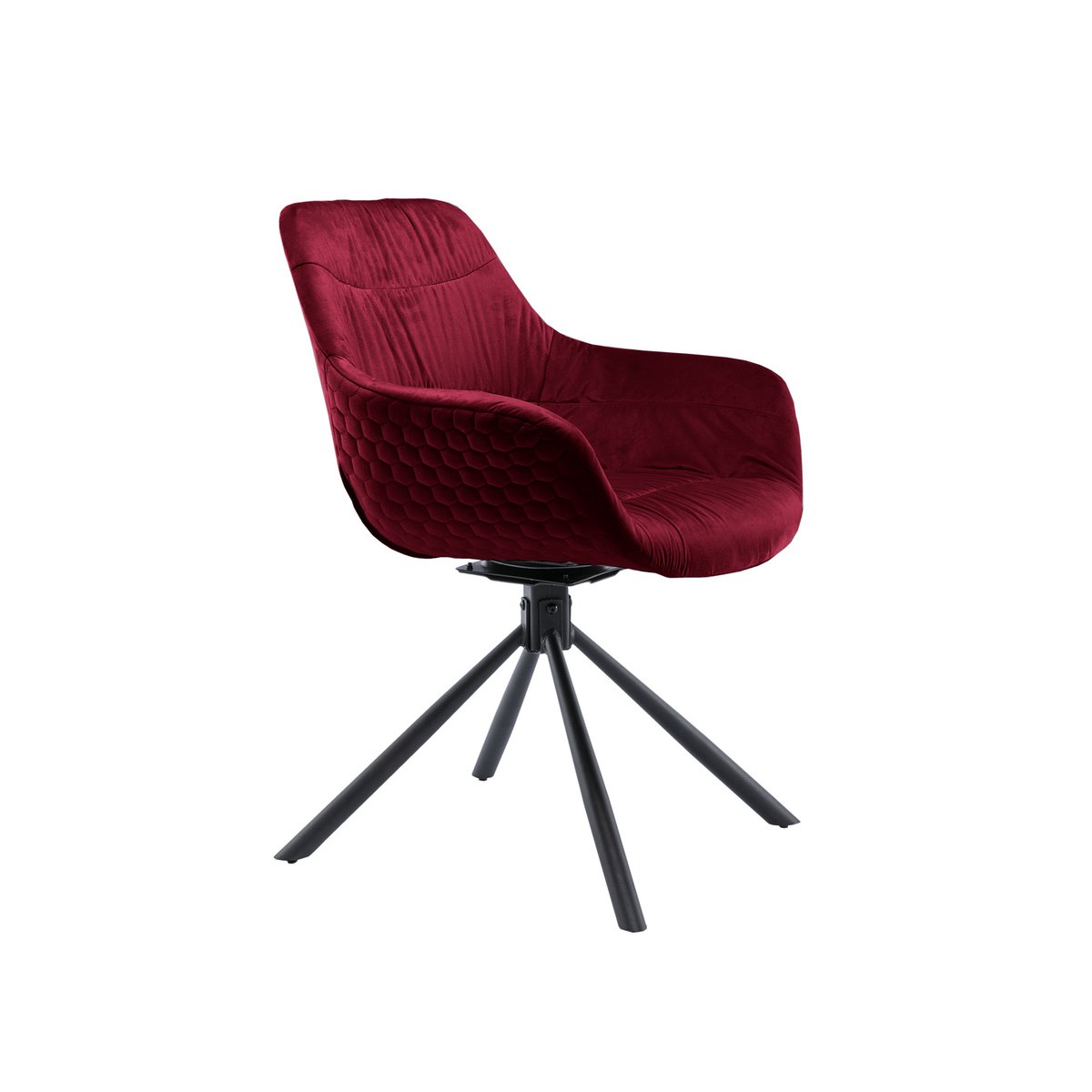 Armchair with honeycomb quilting in red velvet